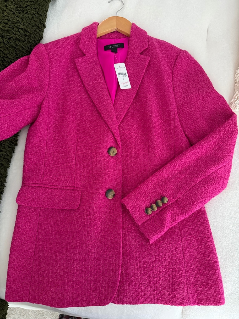 NWT Ann Taylor Vivid Pink Tweed Jacket Blazer 2